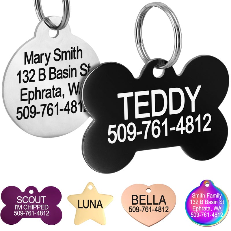 GoTags Dog Tags Personalized Engraved Pet ID Tags, Stainless Steel, Front and Backside Engraving, Available in Bone, Round, Heart, Bow Tie and More, Small and Large Dog and Cat (Pack of 1) - Image 1